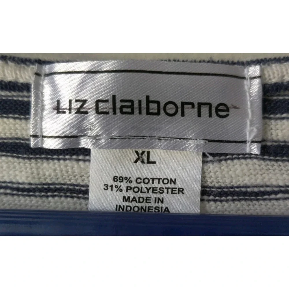 Liz Claiborne Women's Blue/White Striped Short Sleeve V-Neck Top Size‎ XL